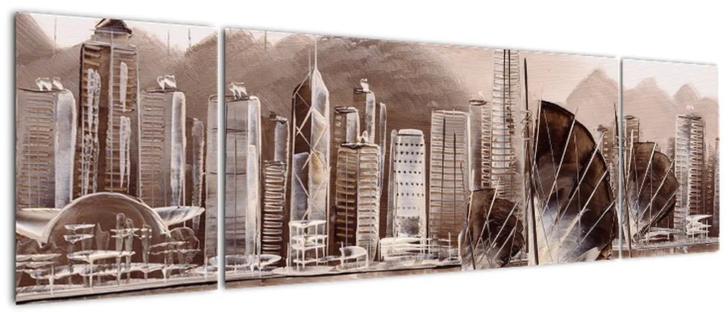Obraz - Victoria Harbor, Hongkong, efekt sepii (170x50 cm)