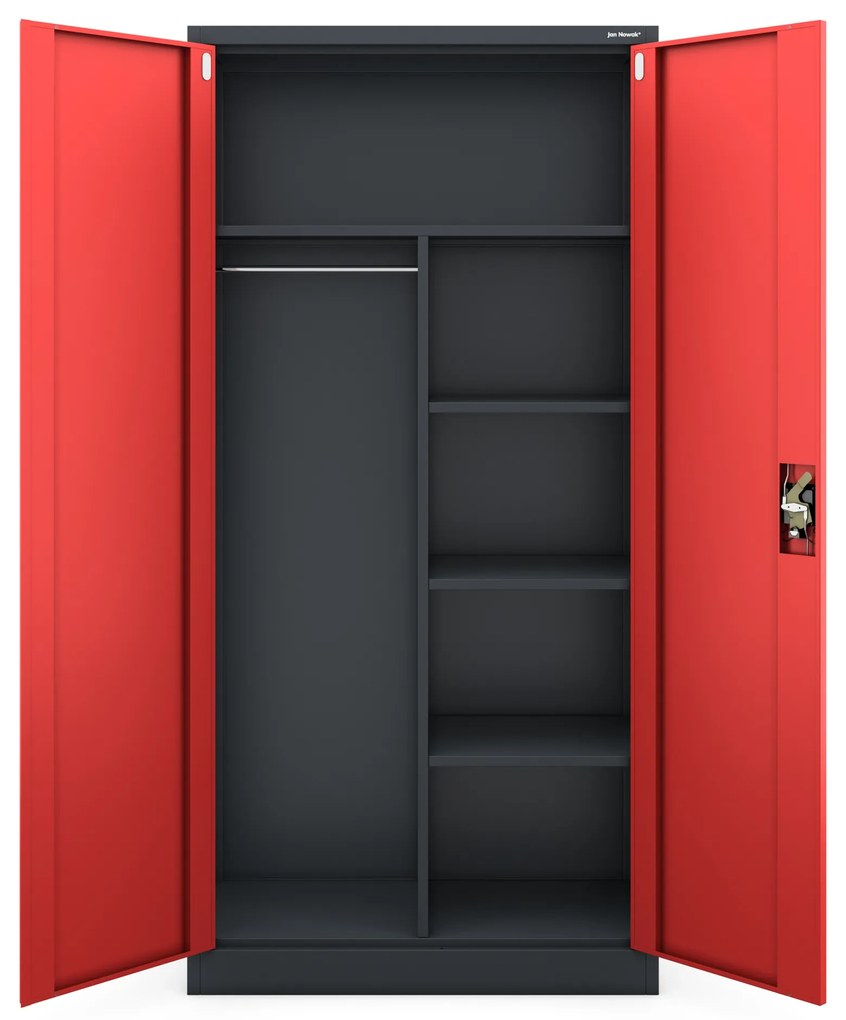 Szafa gospodarcza zamykana DAWID 900 x 1850 x 450 mm, antracytowo-czerwona