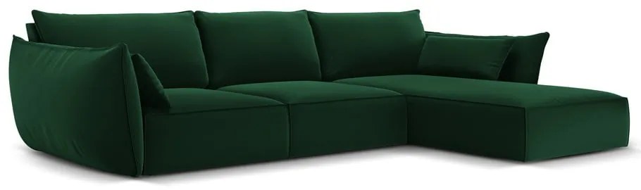 Ciemnozielony aksamitny narożnik (prawostronny/z szezlongiem) Vanda – Mazzini Sofas
