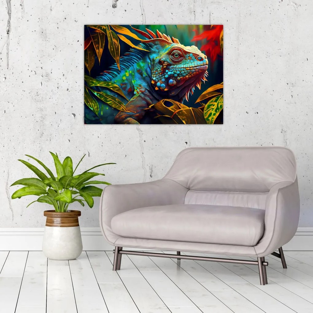 Obraz na szkle - Kolorowa iguana (70x50 cm)