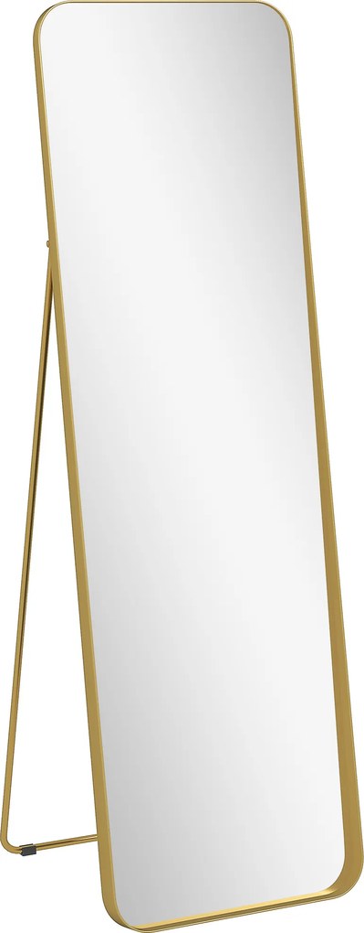 HOMCOM Lustro pełnowymiarowe, wolnostojące, regulowane, z metalową ramą, MDF, 160 x 50 cm, Kolor Złoty