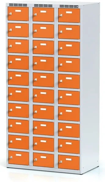 Alfa 3 Szafka skrytkowa S6, 30 schowków, 1800 x 900 x 500 mm, zamek obrotowy, drzwi pomarańczowe
