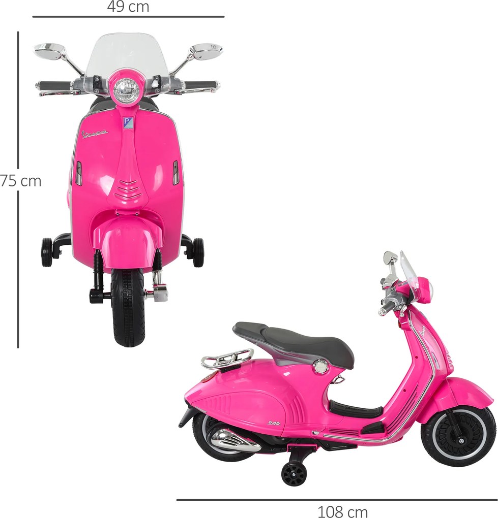 HOMCOM Elektryczny motocykl dla dzieci z muzyką MP3, światłami, 3-6 lat, skóra ekologiczna, metal, 108 x 49 x 75 cm, Różowy