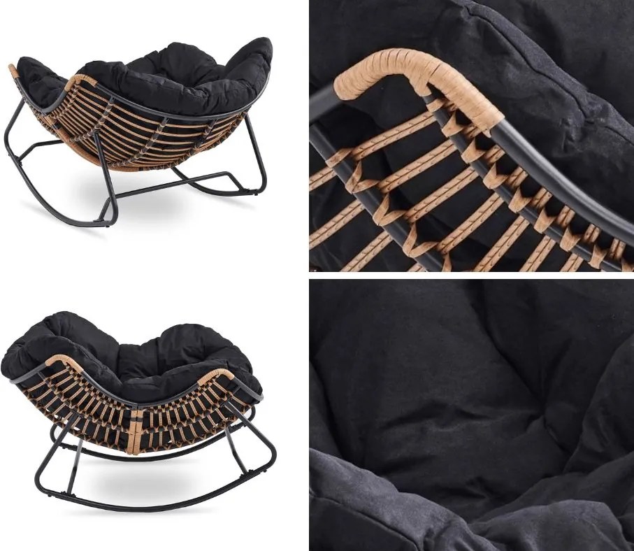 Bujany fotel ogrodowy z poduszką Elton, czarny