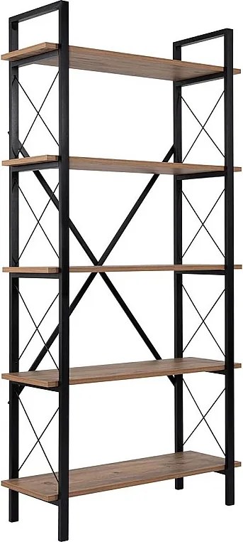 Elegancki regał z metalową ramą, sosna atlantycka i czerń, 90 x 180 x 33,5 cm | 100% powłoka melaminowa, możliwość montażu na ścianie, trwał