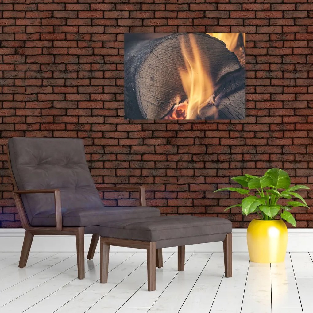 Obraz na szkle płonącego drewna (70x50 cm)