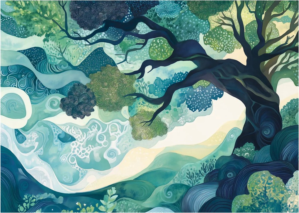 Obraz na szkle – Zielona korona drzewa życia (70x50 cm)