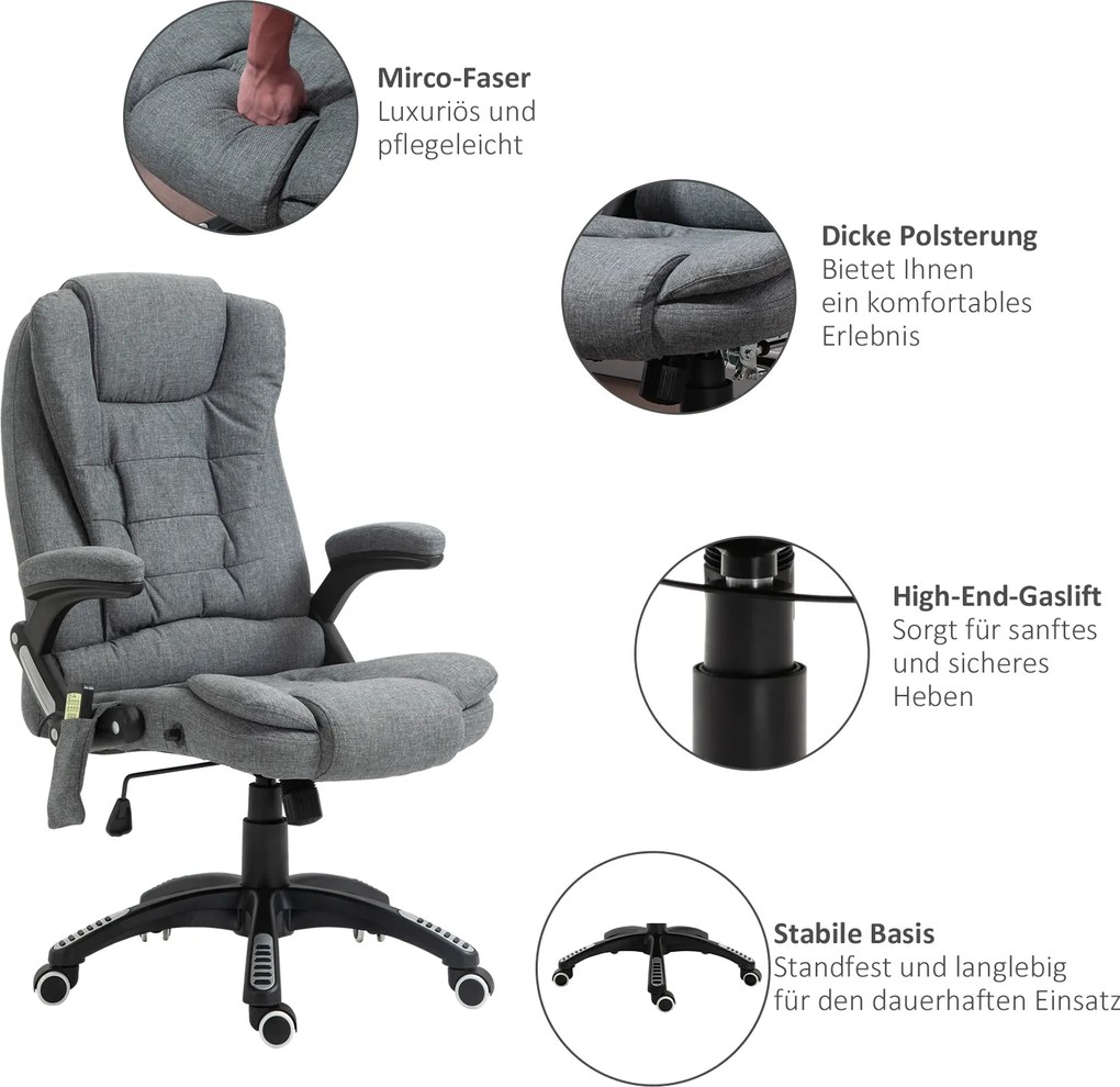 Vinsetto Fotel z masażerem fotel biurowy fotel do gier Regulowane siedzisko Maksymalny udźwig 120 kg Ciemnoszary | Aosom PL