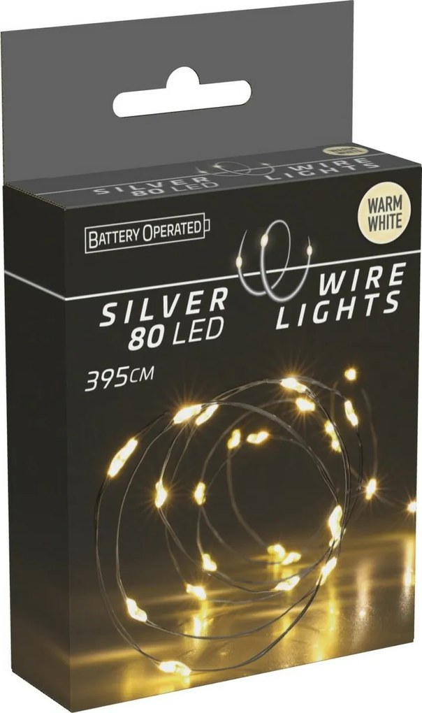 Drut świetlny Silver lights 80 LED, ciepła biała, 395 cm