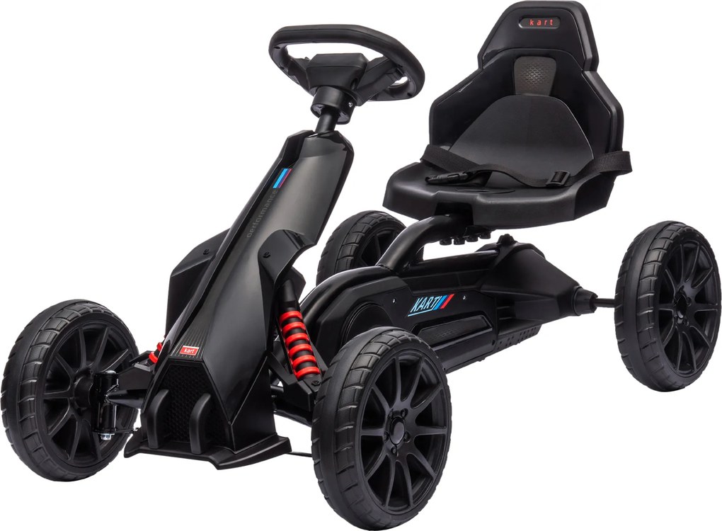 HOMCOM Gokart dla dzieci z regulowanym siedzeniem, pojazd na pedały, gokart z hamulcem ręcznym, 3-8 lat, zabawa na świeżym powietrzu, Czarny