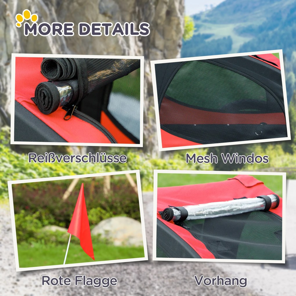 PawHut Przyczepka dla psów, składana rowerowa przyczepka dla psów, wodoodporna, tkanina Oxford, metal, 140 x 71 x 83 cm, czerwony