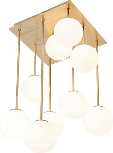 Nowoczesna lampa sufitowa złota z opalowym szkłem 9-świateł - Athens