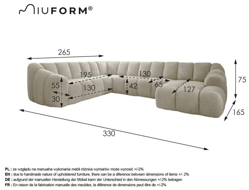 Szary narożnik (lewostronny/w kształcie litery U) Shell – Miuform