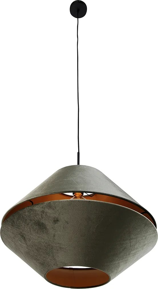 Lampa wisząca czarna z podwójnym aksamitnym abażurem zielonym ze złotym wnętrzem - Combi 1