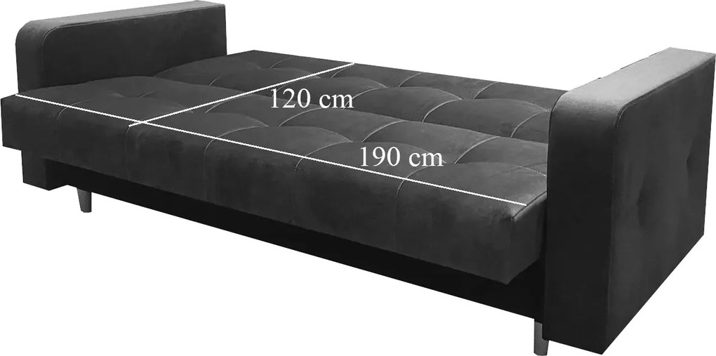 Stalowa welurowa kanapa rozkładana typu wersalka T6-F01