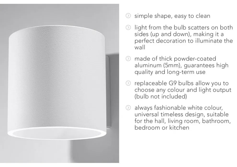 Biały kinkiet ø 10 cm Roda – Sollux