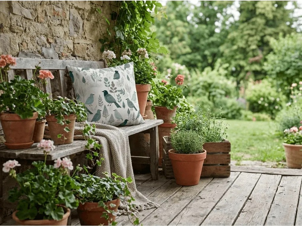 Bawełniana poszewka na poduszkę LEAFBIRD POLY 45x45 cm, biało-zielona