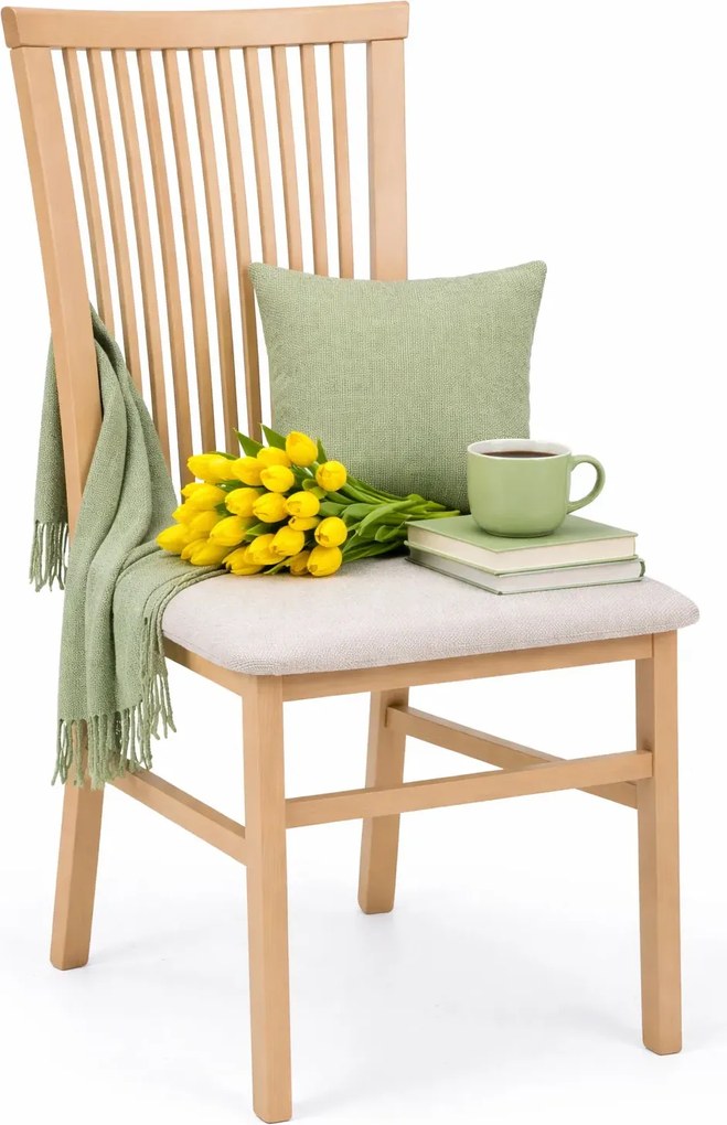 Klasyczne krzesło tapicerowane dąb artisan + beżowy A8-M22