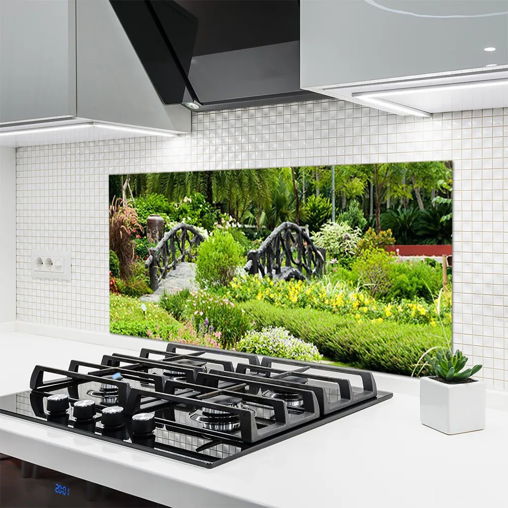 Szkło do Kuchni na Ścianę Drewniany Mostek W Ogrodzie