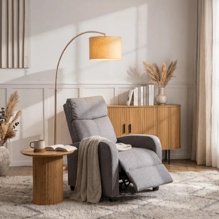 Fotel Rozkładany DANNY Wypoczynkowy z Podnóżkiem Szary Nowoczesny
