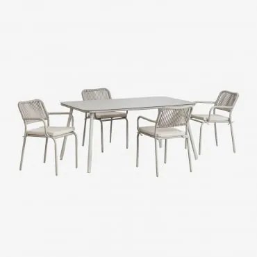 Zestaw Stół Prostokątny 160x90 Cm I 4 Sztaplowane Krzesła Ogrodowe Z Aluminium Arhiza Awokado - Sklum