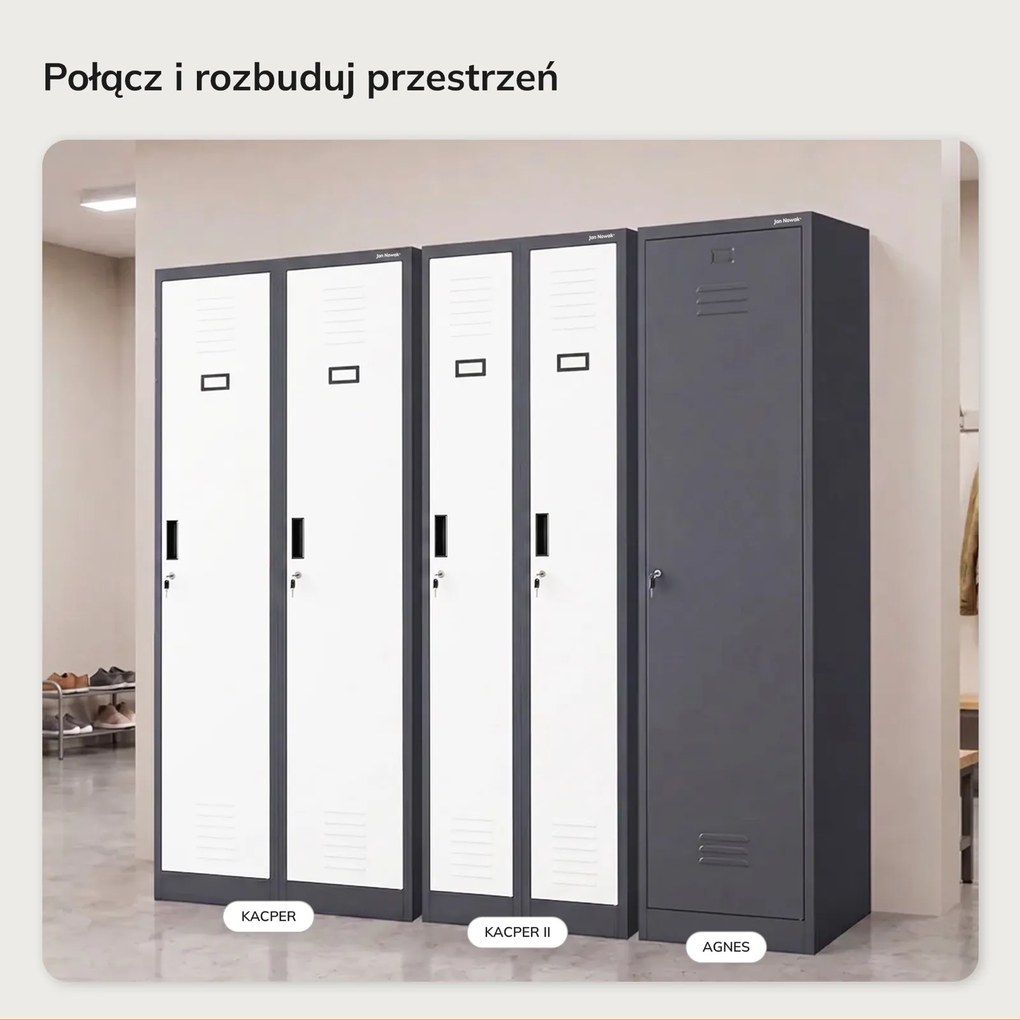 Dwudrzwiowa szafa BHP wąska 60x50x180 cm Kacper 2, antracyt/biały