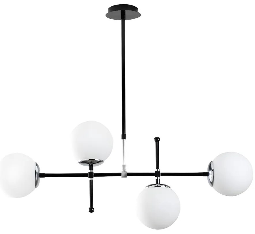 Lampa wisząca LEGEND, metalowa z regulacją długości – 4 okrągłe klosze – 108 × 67/82 cm (szer. × wys.) – kolor czarny i biały