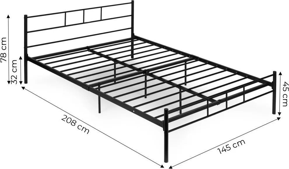 Czarne łóżko metalowe, dwuosobowe Kingsley 65A, 140x200 cm
