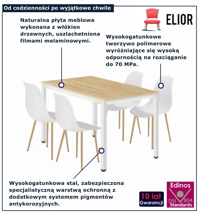 Zestaw stół z krzesłami biały + dąb F6-Z85