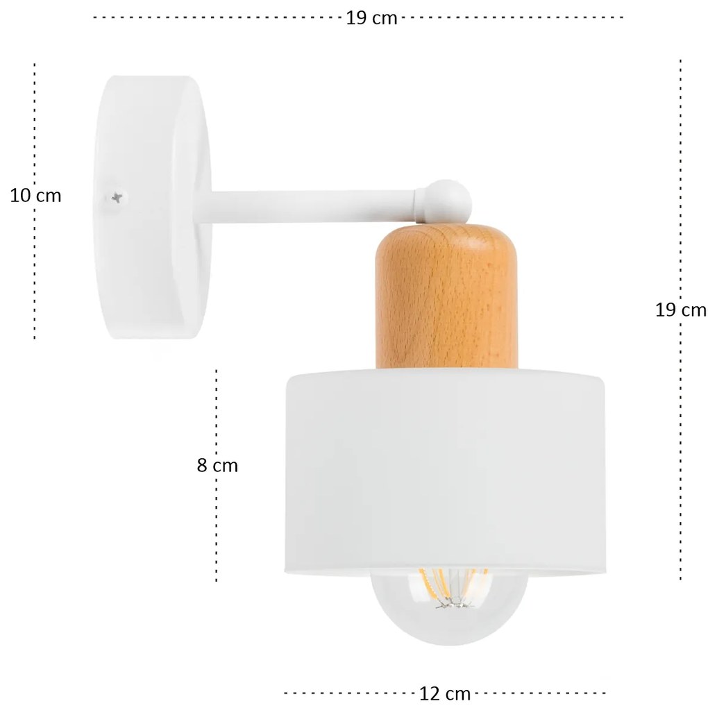 Biały kinkiet LED WD-BU1010WE jednopunktowy z metalu i drewna