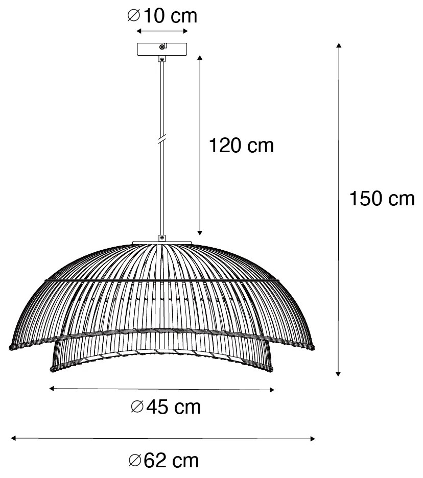 Orientalna lampa wisząca czarna z naturalnym bambusem 62 cm - PuaKolonialny Oswietlenie wewnetrzne