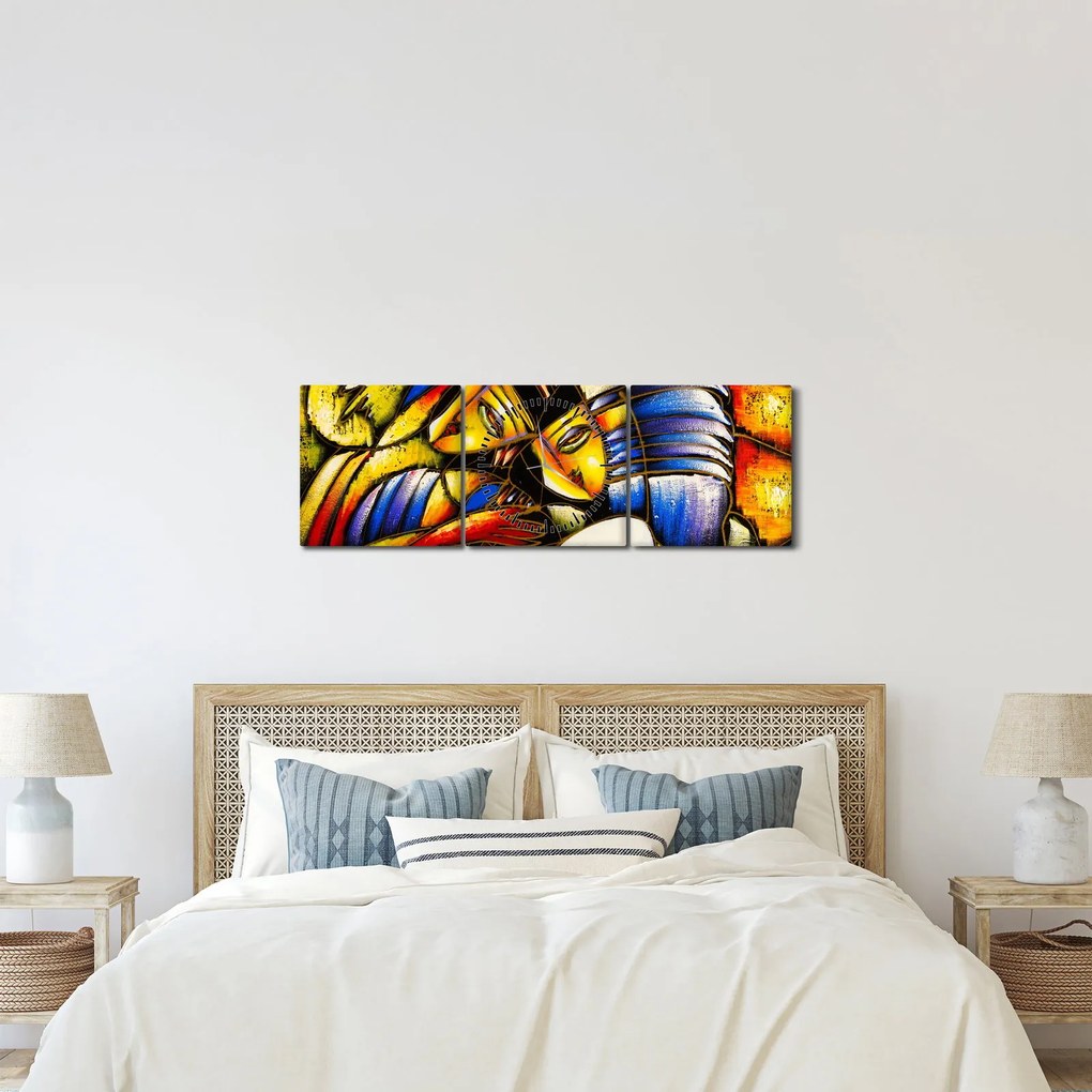 Obraz - Obraz olejny, kochankowie (z zegarem) (90x30 cm)