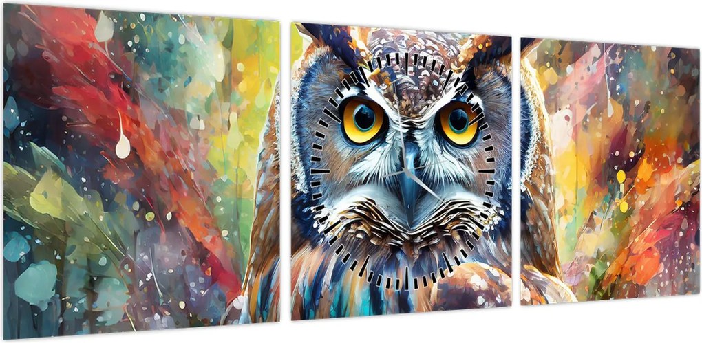 Obraz - Malowanie sowy (z zegarem) (90x30 cm)
