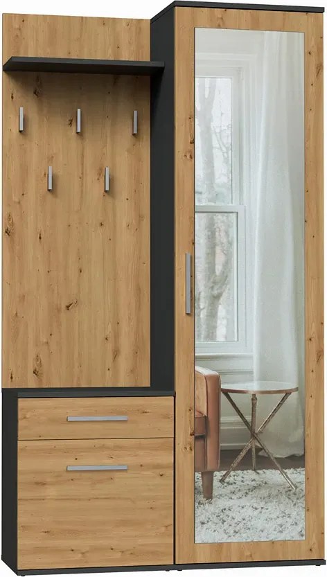 Garderoba Do Przedpokoju Antracyt + Dąb Artisan W7-F18