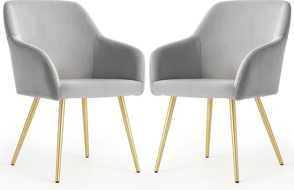 2x Welurowe krzesło tapicerowane gładkie Szare ESTELLE Złote nogi