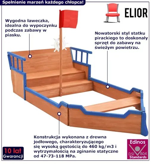 Drewniana piaskownica na wzór pirackiego statku - Karva