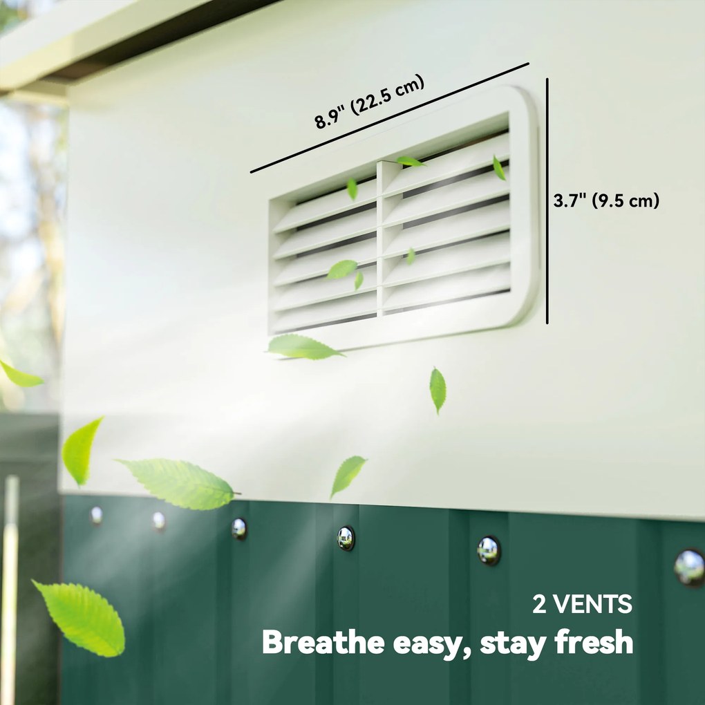 Outsunny Metalowy Schowek Ogrodowy Dach Nachylony z Zablokowanymi Podwójnymi Drzwiami 2,8 x 3,45 x 2,01m Zielony