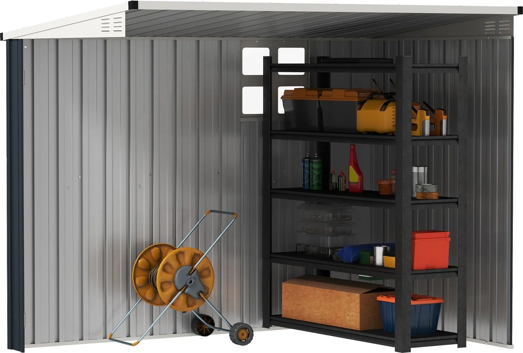 Outsunny Domek ogrodowy na narzędzia, z oknem, otworami wentylacyjnymi, zamykany, ze stali, Ciemnoszary