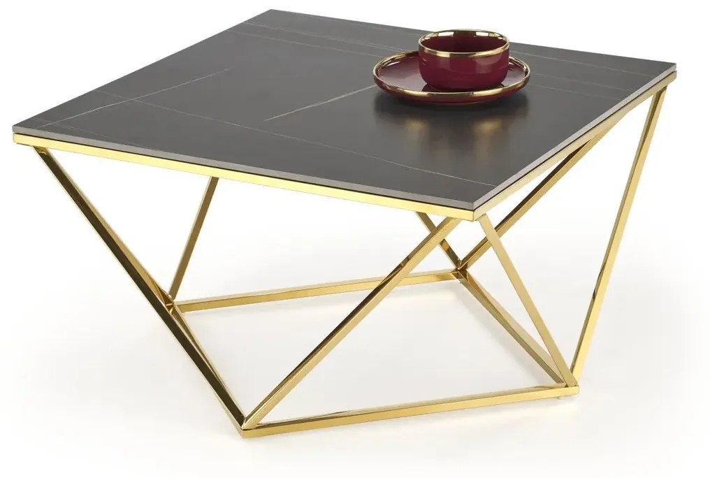 Ława FELICIA 80x80 czarny marmur/złota HALMAR