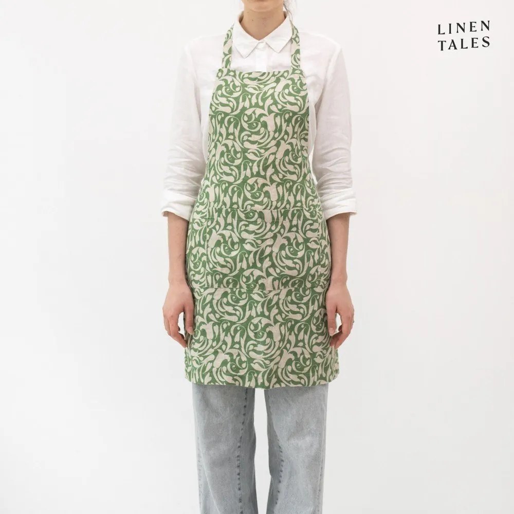 Lniany fartuch Evergreen Damask – Linen Tales