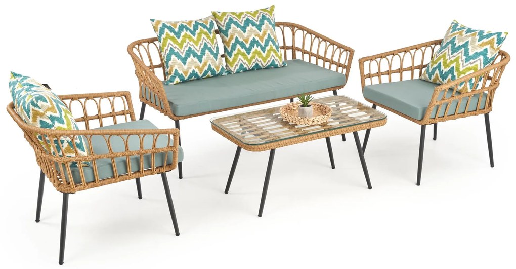 GARDENA 2S fotel podwójny czarny, naturalny, popielaty, rattan, boho