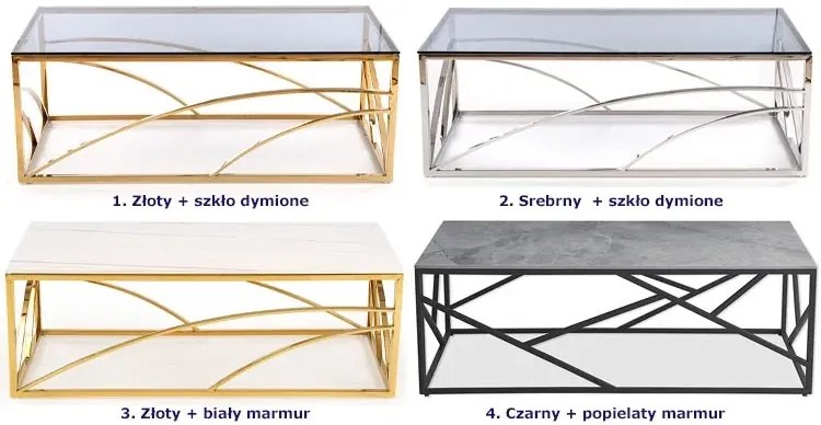 Szklana ława w stylu glamour Goldea 2X - Srebrna