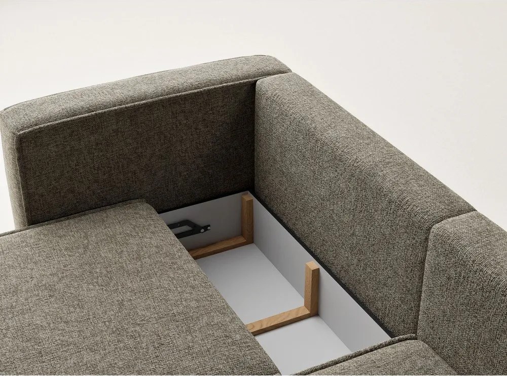Brązowy rozkładany narożnik ze schowkiem z tkaniny szenilowej (prawostronny/z szezlongiem) Velto – Maison de Rêve