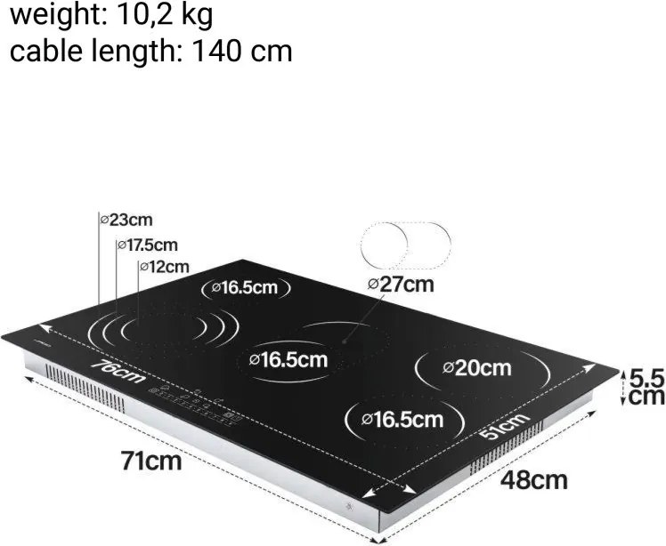 JAGO Płyta szklano-ceramiczna, 8600 W