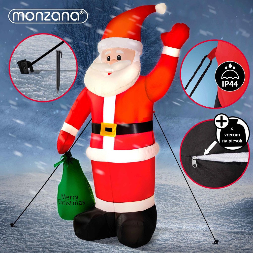 Nadmuchiwany Mikołaj z oświetleniem, 180cm, czerwona Monzana