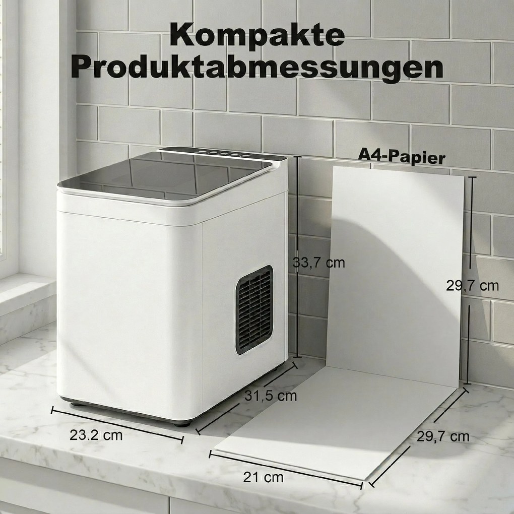 HOMCOM Stołowa kostkarka do lodu samooczyszczająca się, kompaktowy automat z łopatką i koszem, biały | Aosom PL