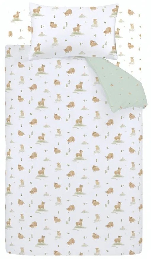 Biało-zielona bawełniana pościel dziecięca dwuosobowa 200x200 cm Mini Moo Cow – Bianca