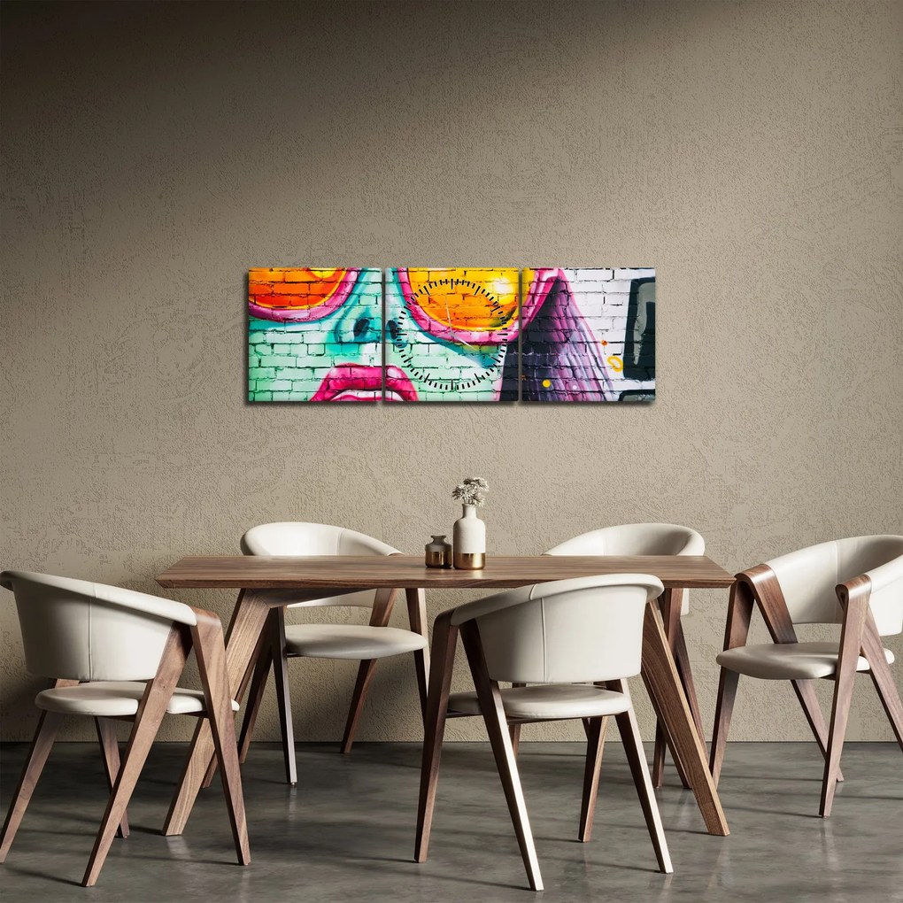 Obraz - Graffiti (z zegarem) (90x30 cm)