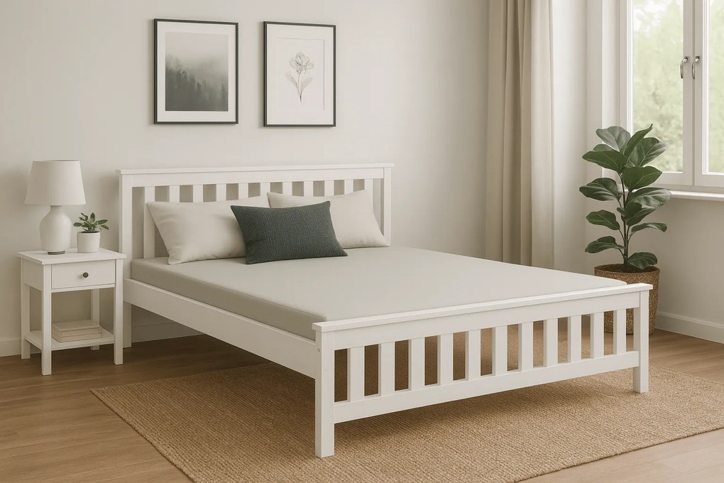 Łóżko MAICA 90 x 200 cm, białe Stelaż: Ze stelażem listwowym rolowanym elastycznym, Materac: Bez materaca