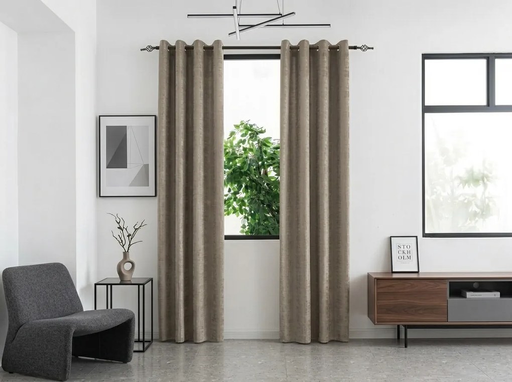 Zasłona zaciemniająca LOOM VELVET 140x250 cm, beżowobrązowa Zawieszanie: Metalowe pierścienie